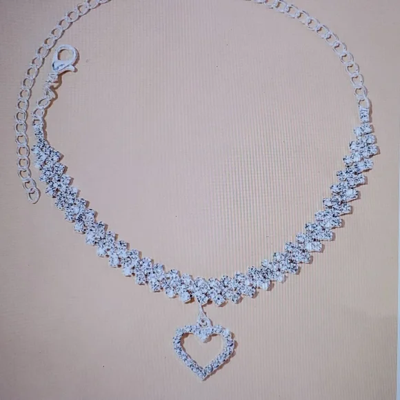 Sterling Silver Diamond Heart Anklet Charm - Picture 3 of 3